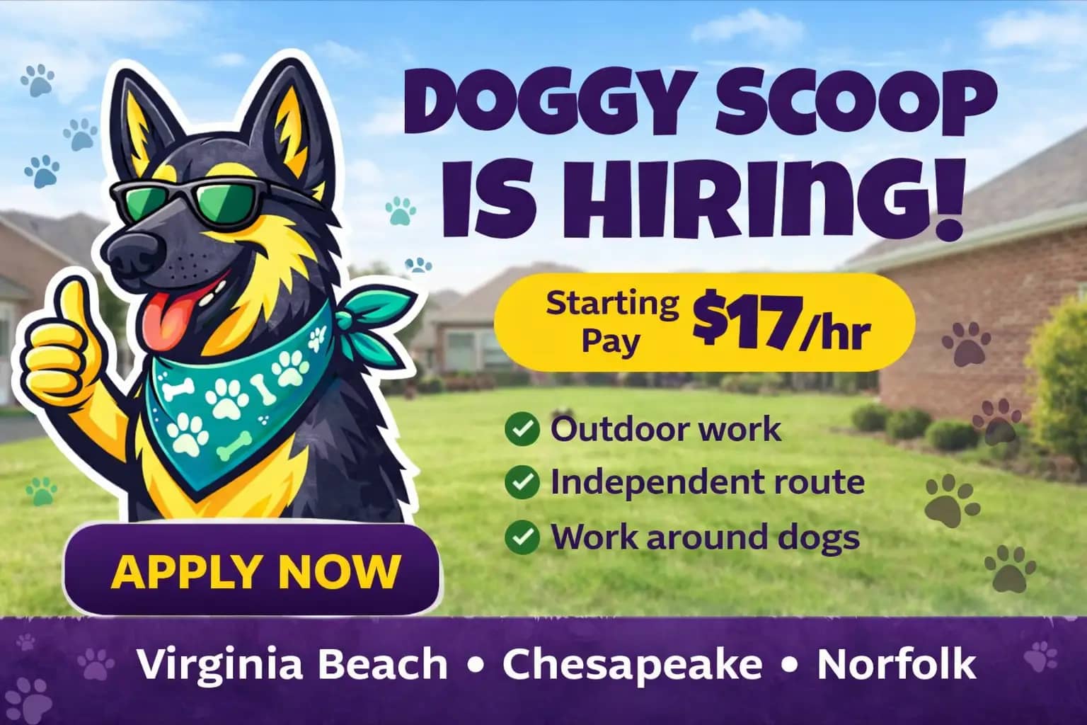 Doggy Scoop careers and hiring Doggy Scoop hiring graphic for outdoor route work